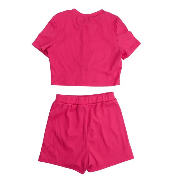 Cider Hot Pink Ribbed Knit Activewear Set Crop Top & Shorts Small Barbiecore - Picture 6 of 9